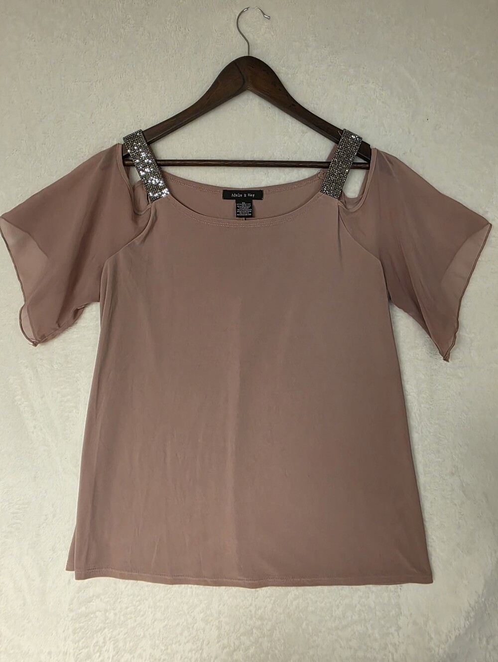 Adele & May Mauve Cold Shoulder Sheer Flutter Sleeves with Jeweled Strap Size XL